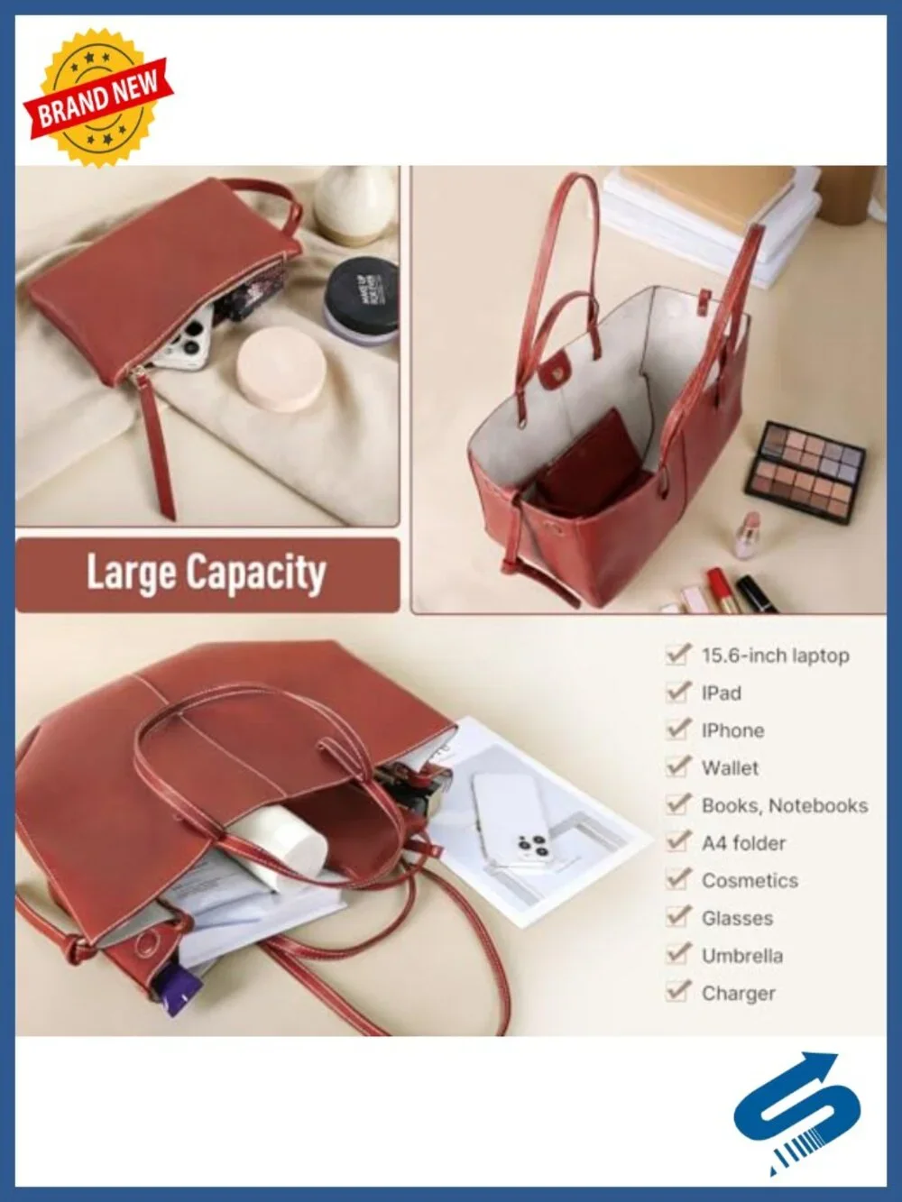 Faux Leather Bucket Tote Handbag Convertible Shoulder Bag Work Travel